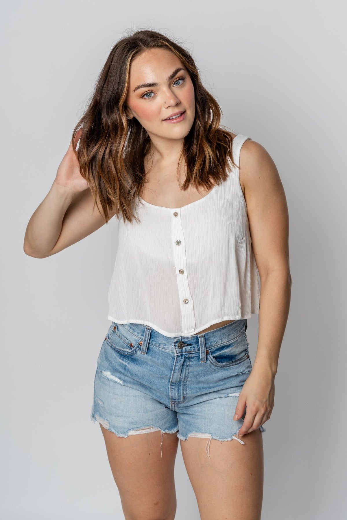 Cropped button tank top ivory - Cute Top - Trendy Tank Tops at Lush Fashion Lounge Boutique in Oklahoma City