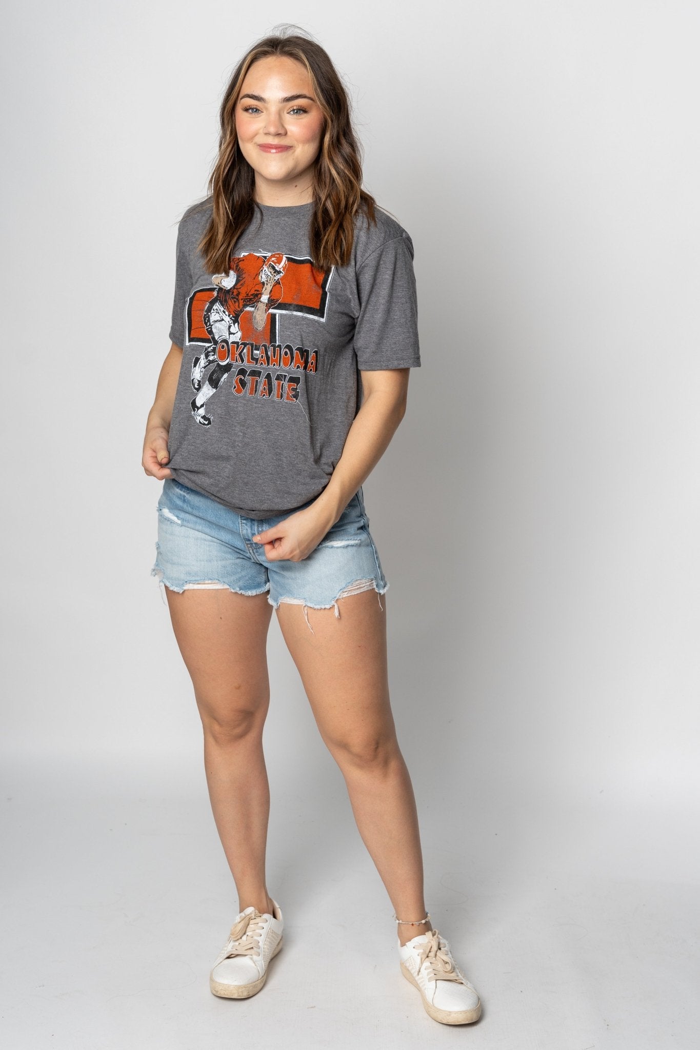 OSU OSU running player unisex t-shirt grey T-shirts | Lush Fashion Lounge Trendy Oklahoma State Cowboys Apparel & Cute Gameday T-Shirts