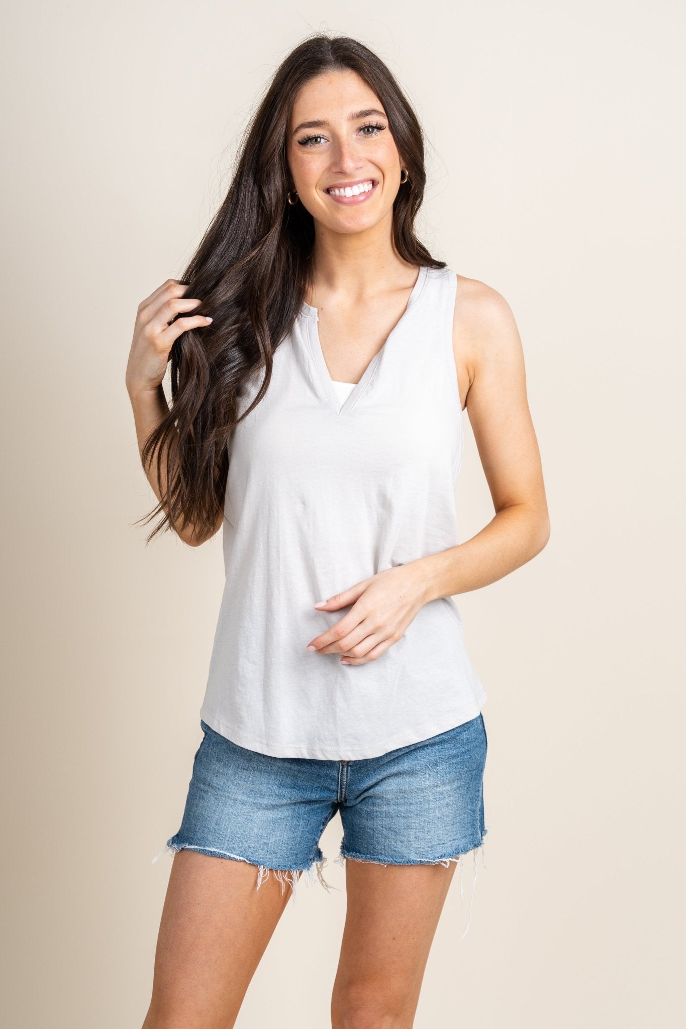 Z Supply Ella easy tank top soft grey - Z Supply Tank Top - Z Supply Tops, Dresses, Tanks, Tees, Cardigans, Joggers and Loungewear at Lush Fashion Lounge