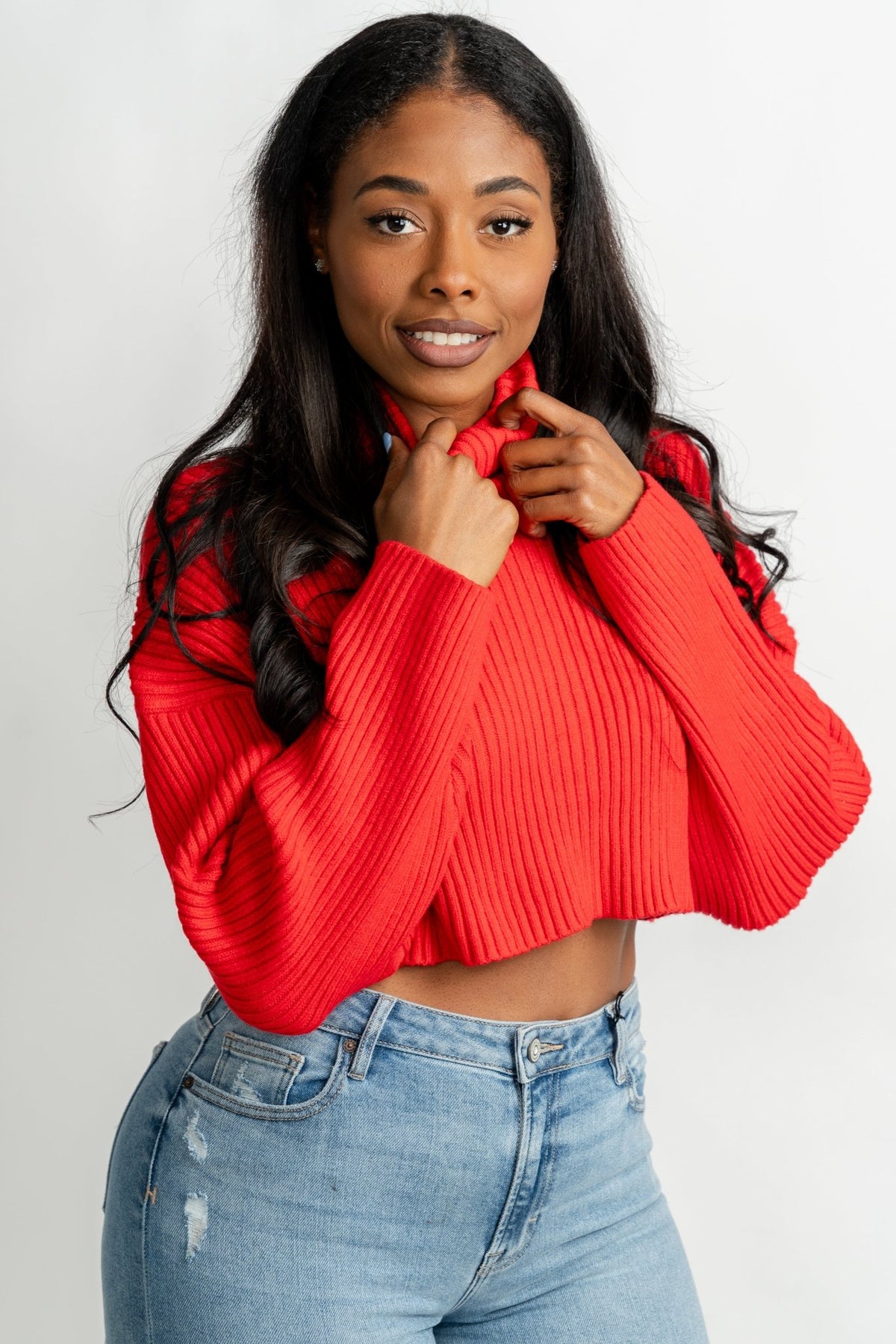 Crop turtleneck sweater red – Boutique Sweaters | Fashionable Sweaters at Lush Fashion Lounge Boutique in Oklahoma City