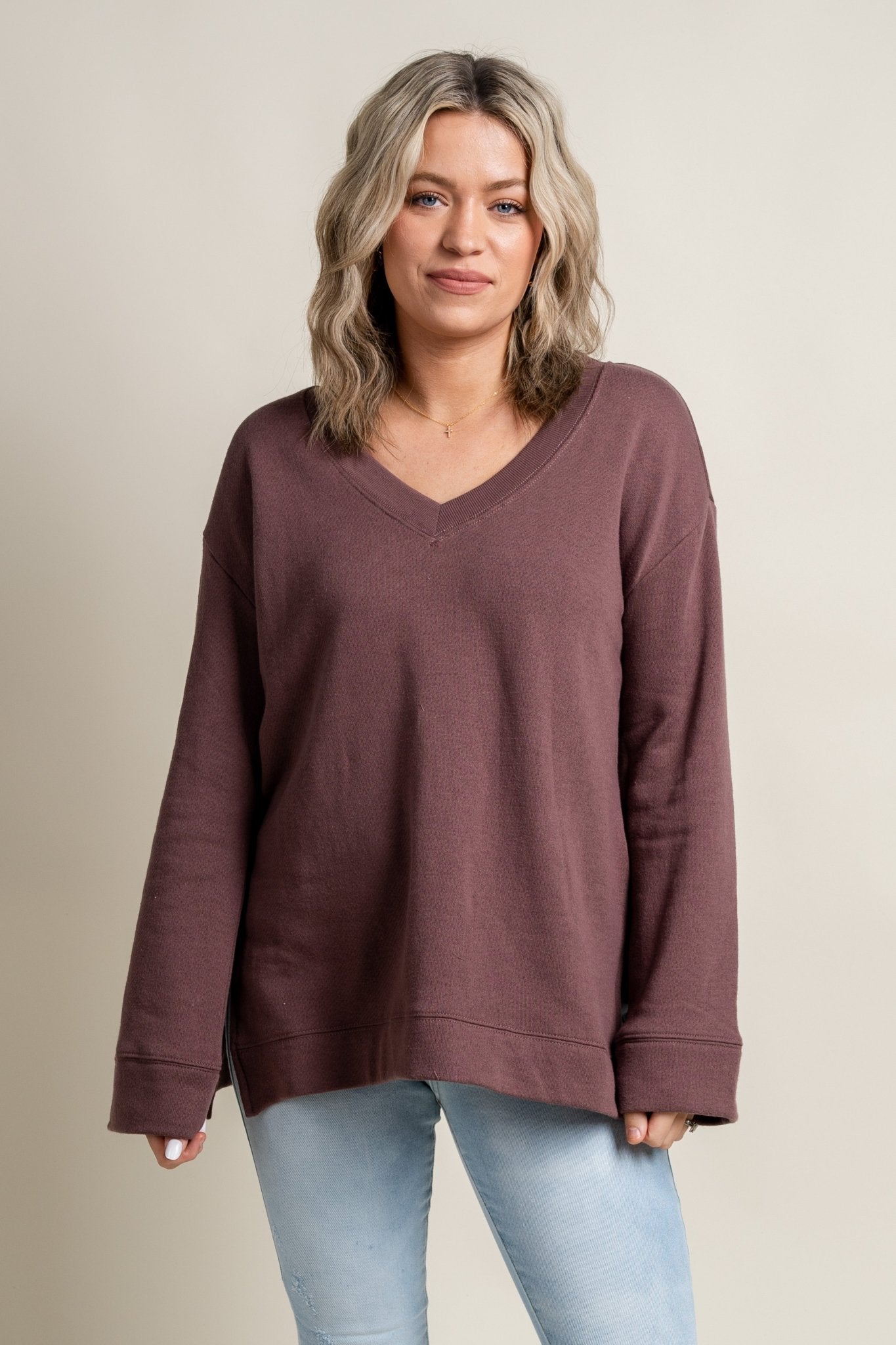 Z Supply Jeanette sweatshirt espresso - Z Supply Top - Z Supply Tops, Dresses, Tanks, Tees, Cardigans, Joggers and Loungewear at Lush Fashion Lounge