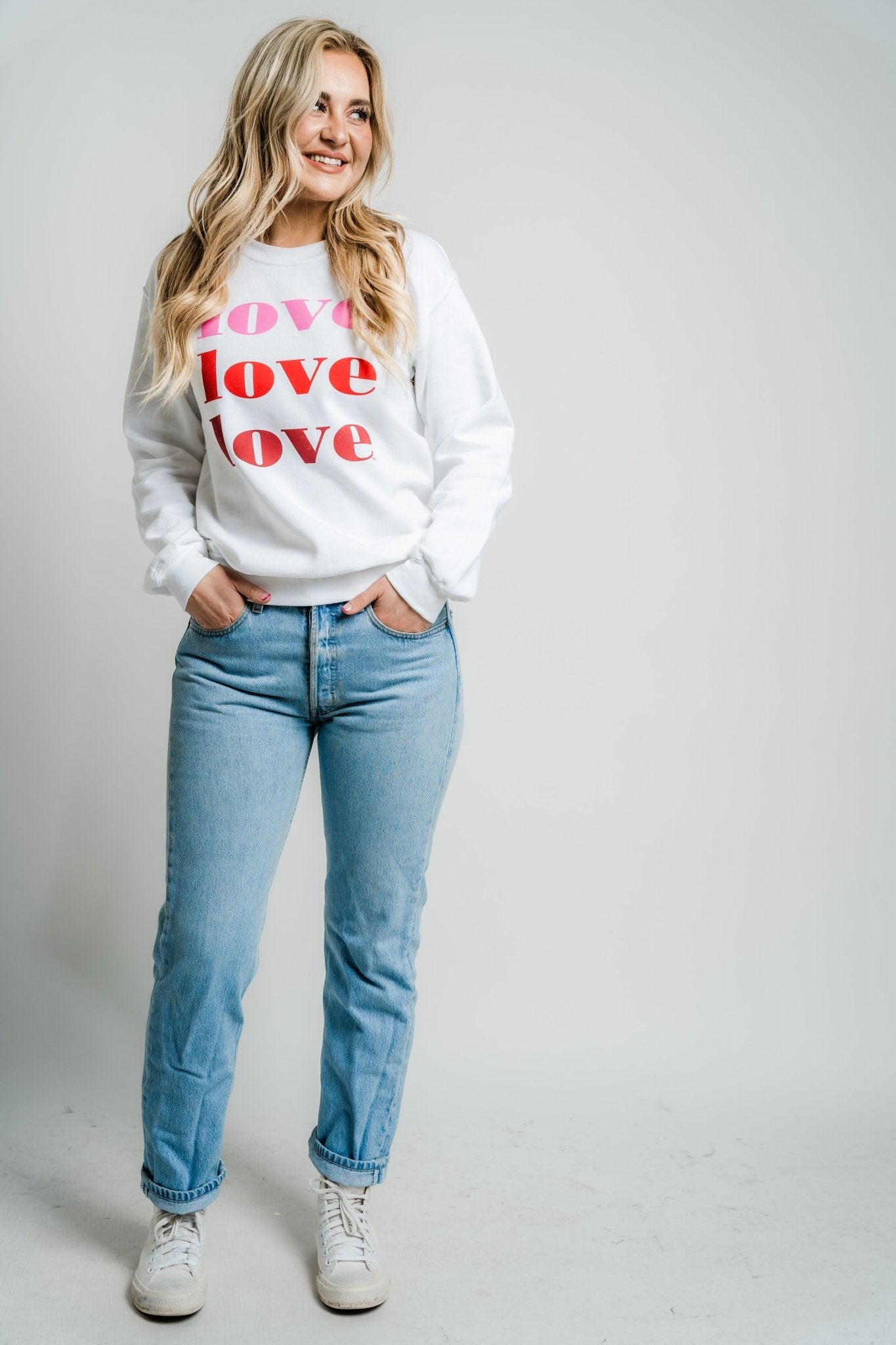 Love repeater fleece sweatshirt white - Trendy Sweatshirt - Cute Graphic Tee Fashion at Lush Fashion Lounge Boutique in Oklahoma