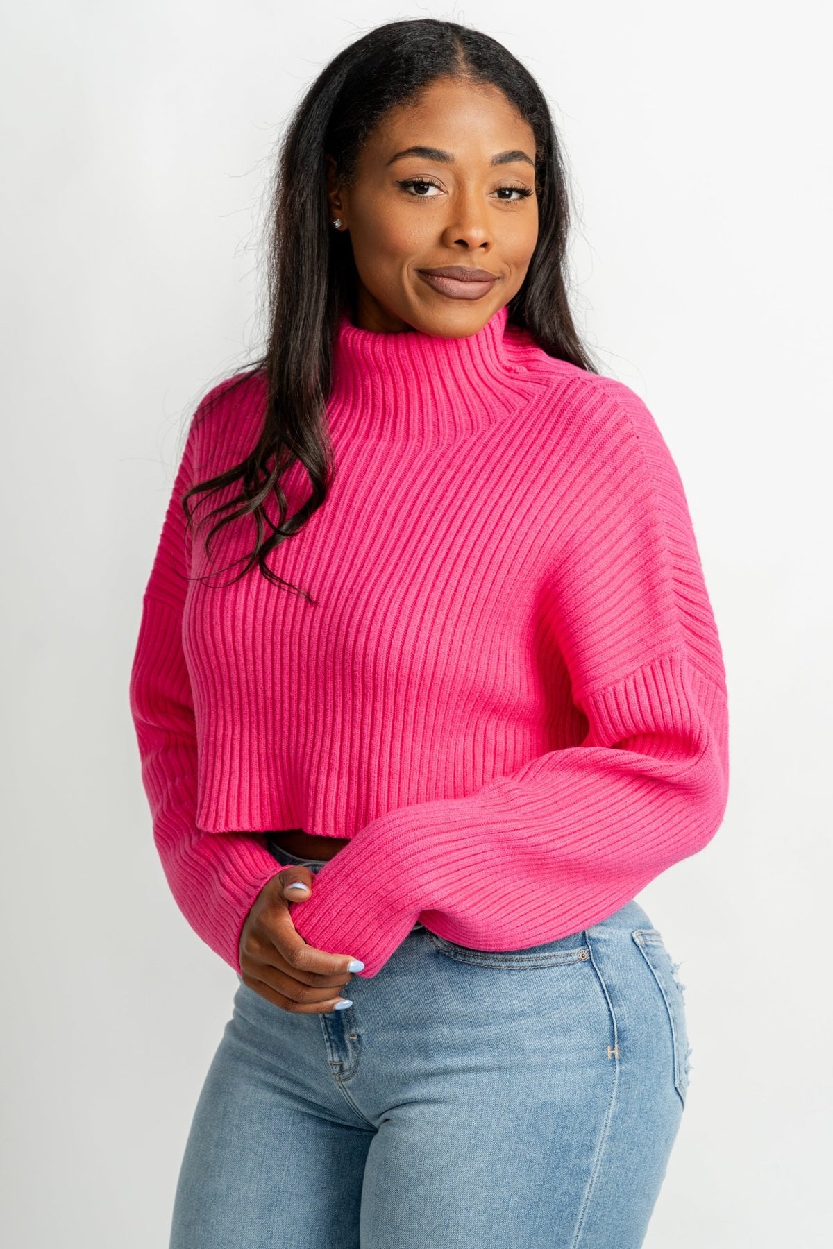 Crop turtleneck sweater pink – Boutique Sweaters | Fashionable Sweaters at Lush Fashion Lounge Boutique in Oklahoma City
