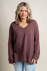 Z Supply Jeanette sweatshirt espresso - Z Supply Top - Z Supply Apparel at Lush Fashion Lounge Trendy Boutique Oklahoma City