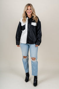 Color block shacket black/white - Trendy Shacket - Fashion Jackets & Blazers at Lush Fashion Lounge Boutique in Oklahoma City