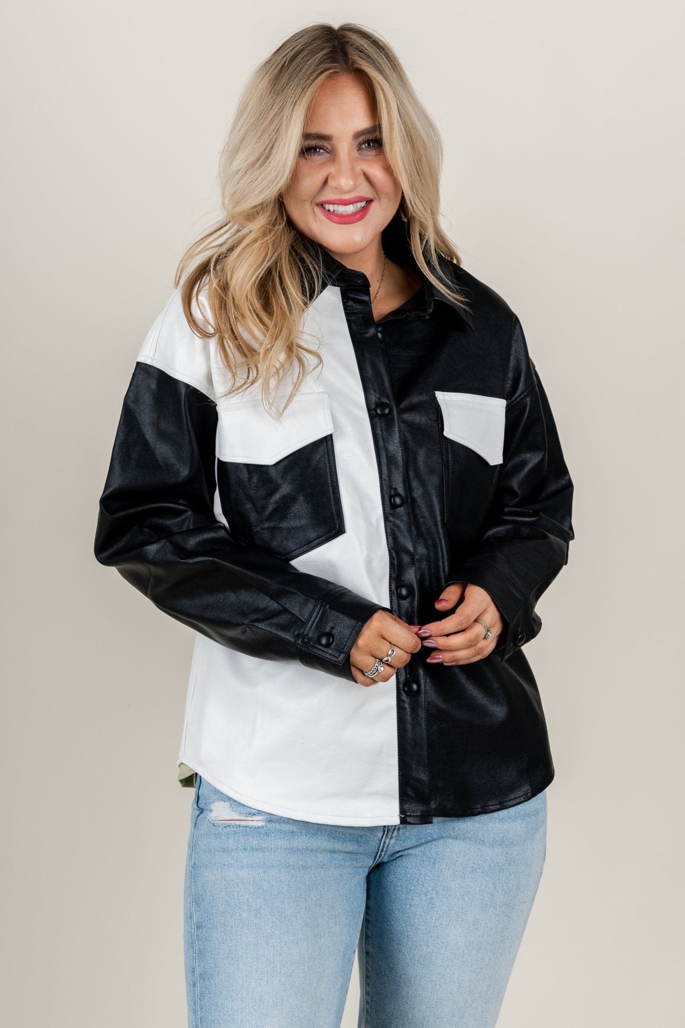 Color block shacket black/white - Affordable Shacket - Boutique Jackets & Blazers at Lush Fashion Lounge Boutique in Oklahoma City