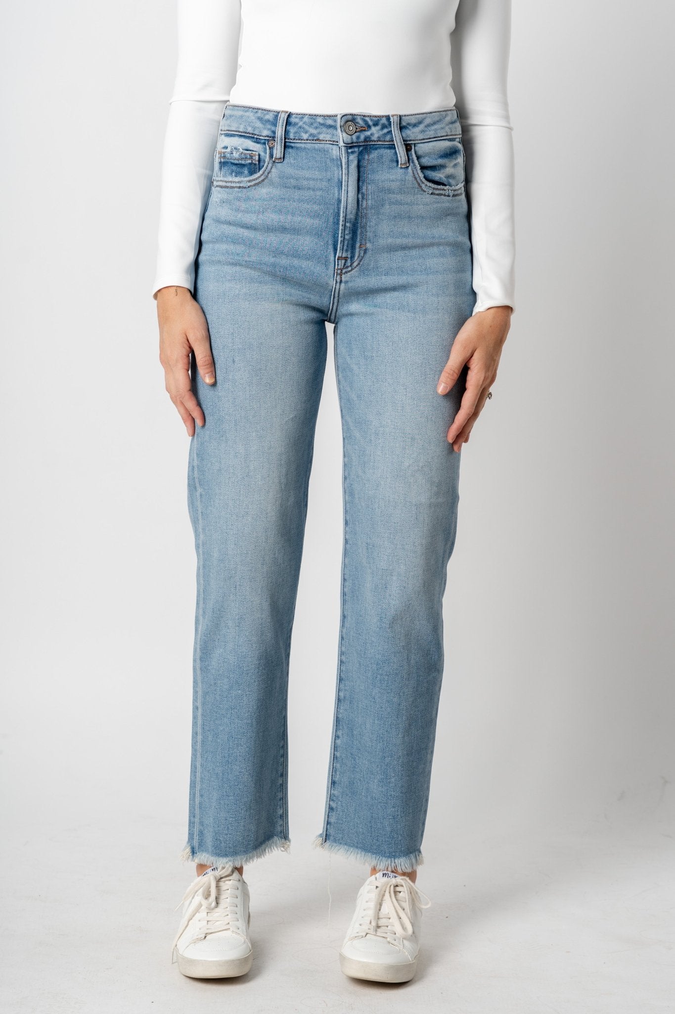 Hidden Tracey high rise straight jeans medium light | Lush Fashion Lounge: boutique women's jeans, fashion jeans for women, affordable fashion jeans, cute boutique jeans