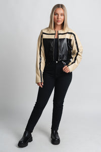 Faux leather moto jacket beige/black – Fashionable Jackets | Trendy Blazers at Lush Fashion Lounge Boutique in Oklahoma City