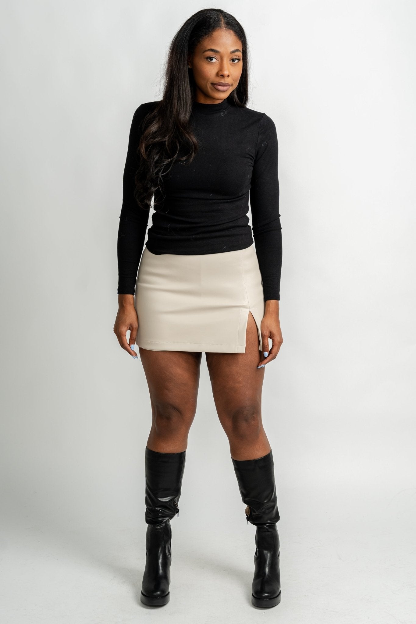 Faux leather skort stone