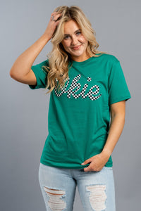 Okie checkered unisex short sleeve t-shirt green - Trendy T-shirts - Fashion Graphic T-Shirts at Lush Fashion Lounge Boutique in Oklahoma City