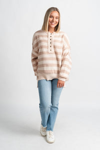 Oversized striped sweater natural/taupe – Unique Sweaters | Lounging Sweaters and Womens Fashion Sweaters at Lush Fashion Lounge Boutique in Oklahoma City