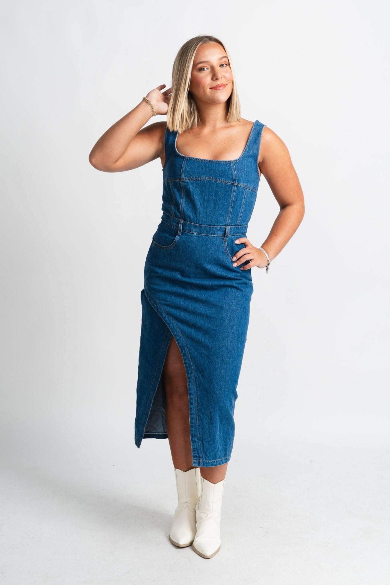 Denim Midi Dress Blue Blue / Large Denim Midi Dress Blue Blue / Large
