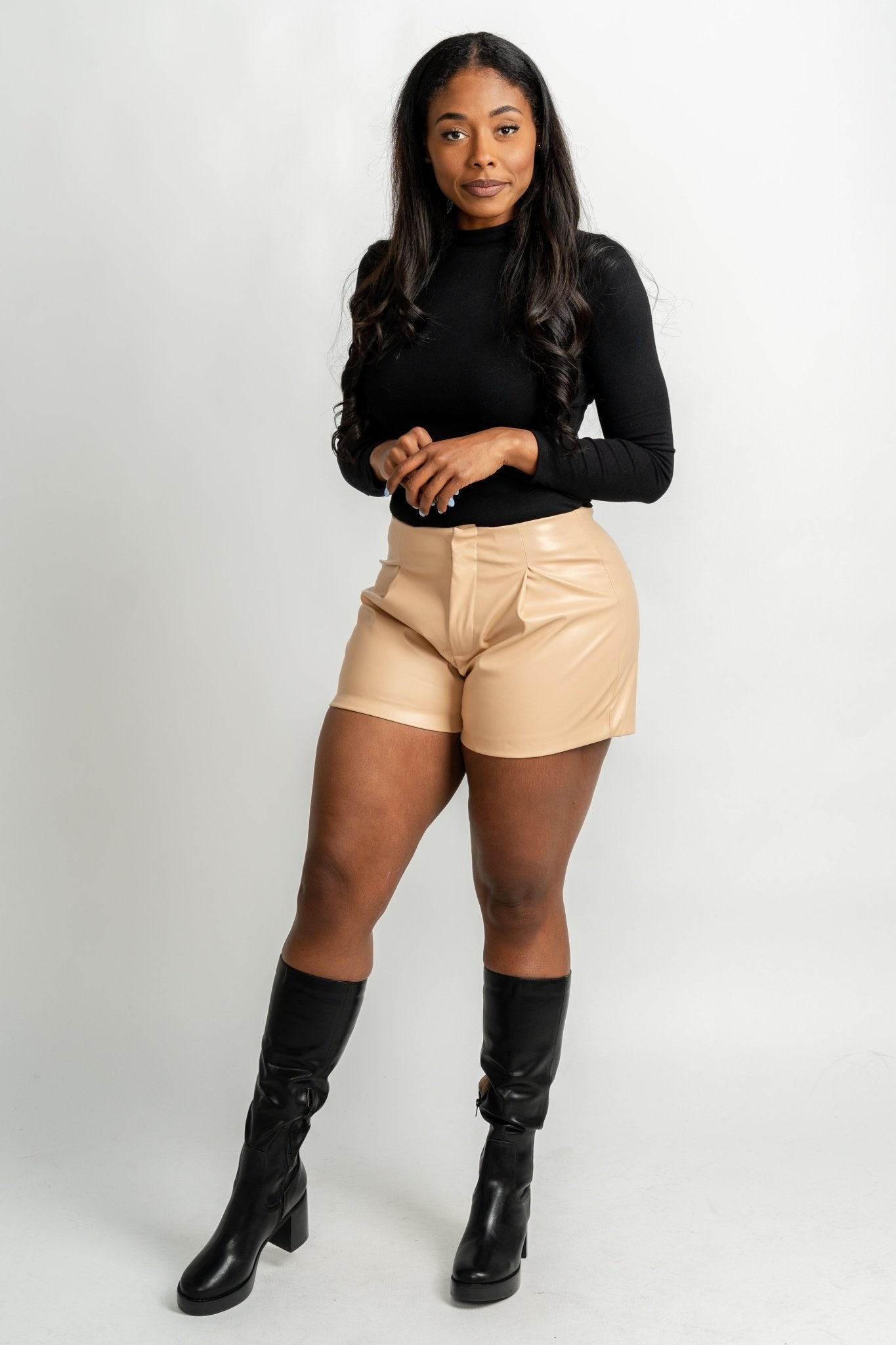 Faux leather shorts tan