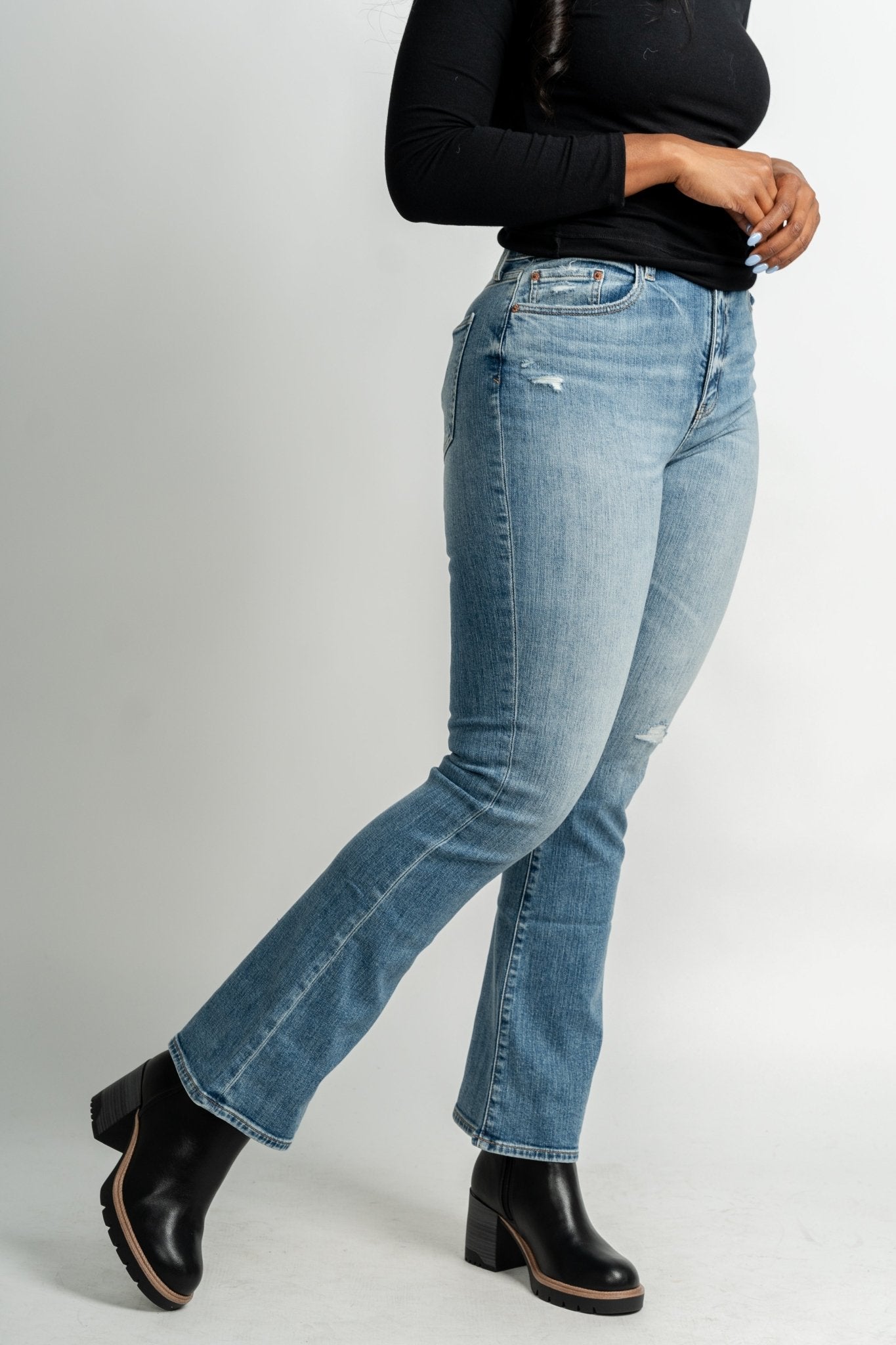 Daze denim high flare jeans slay | Lush Fashion Lounge: boutique women's jeans, fashion jeans for women, affordable fashion jeans, cute boutique jeans