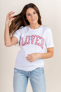 Lover checkered t-shirt white - Affordable t-shirt - Boutique Graphic T-Shirts at Lush Fashion Lounge Boutique in Oklahoma City