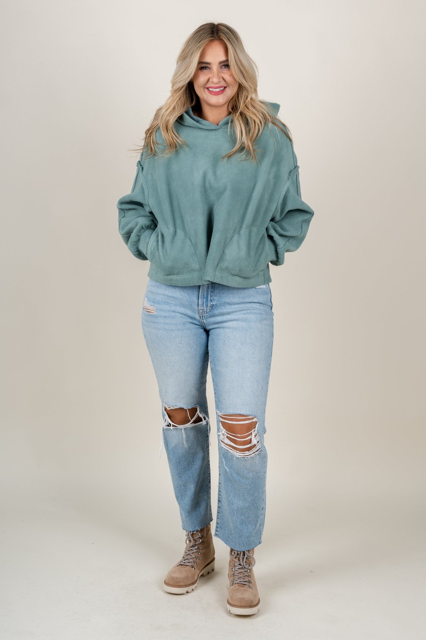 Teddy hoodie top sage - Trendy Sweater - Fashion Sweaters at Lush Fashion Lounge Boutique in Oklahoma City