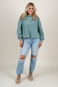Teddy hoodie top sage Stylish Sweater - Womens Fashion Sweaters at Lush Fashion Lounge Boutique in Oklahoma City