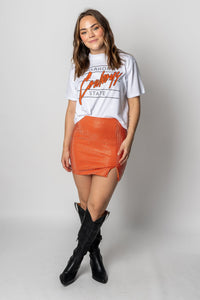 Studded mini skirt orange | Lush Fashion Lounge: boutique fashion skirts, affordable boutique skirts, cute affordable skirts
