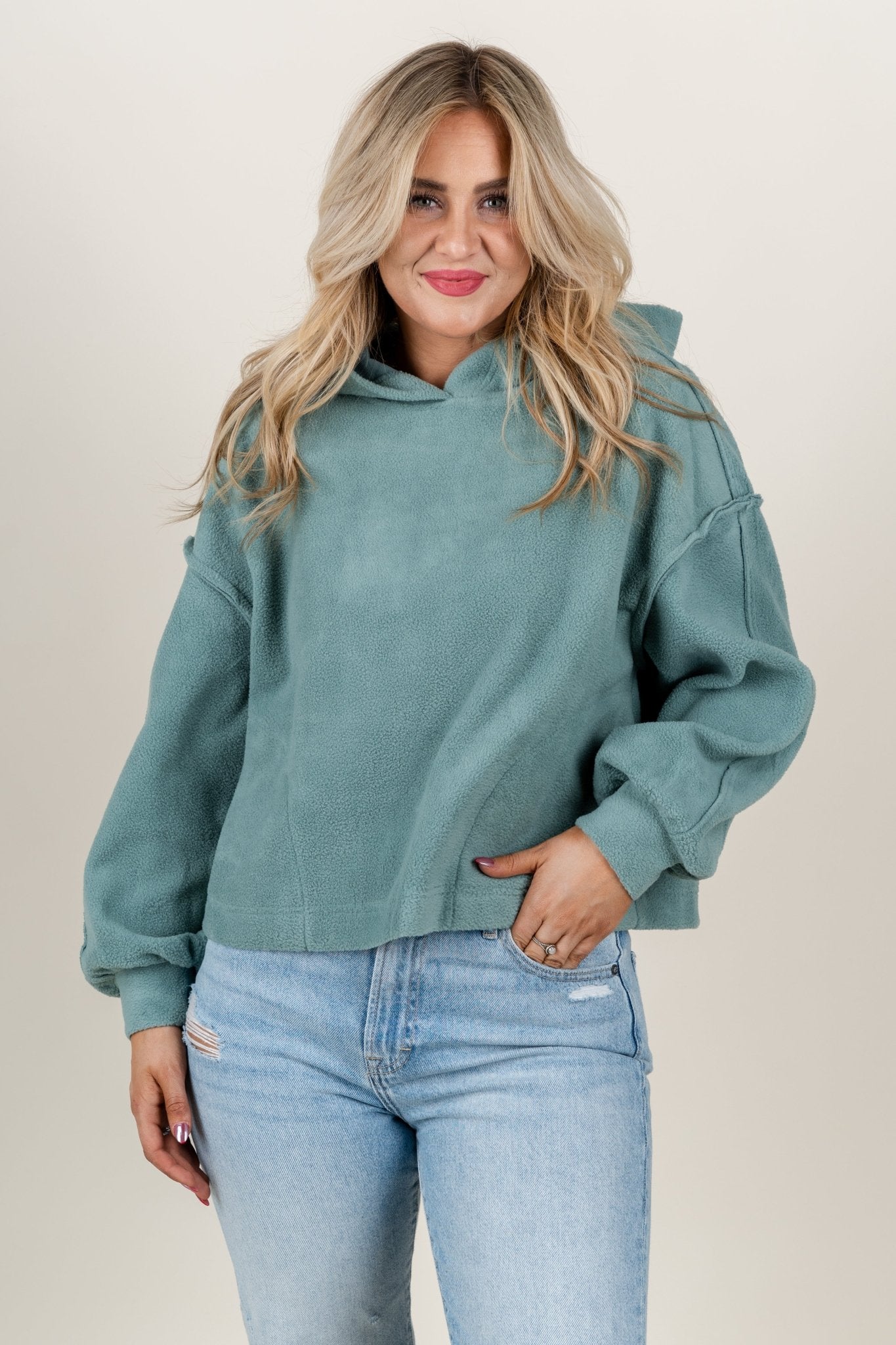Teddy hoodie top sage - Affordable Sweater - Boutique Sweaters at Lush Fashion Lounge Boutique in Oklahoma City