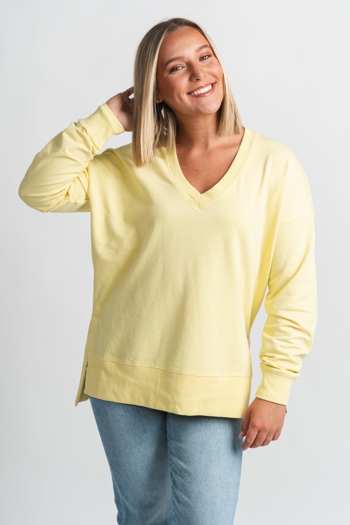 Z Supply modern v-neck weekender limoncello - Z Supply Top - Z Supply Tops, Dresses, Tanks, Tees, Cardigans, Joggers and Loungewear at Lush Fashion Lounge