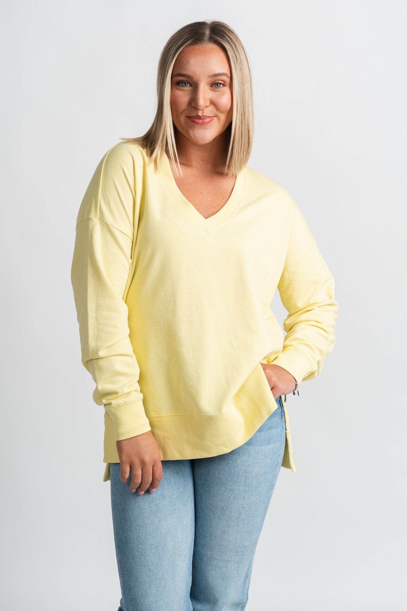 Z Supply modern v-neck weekender limoncello - Z Supply Top - Z Supply Apparel at Lush Fashion Lounge Trendy Boutique Oklahoma City