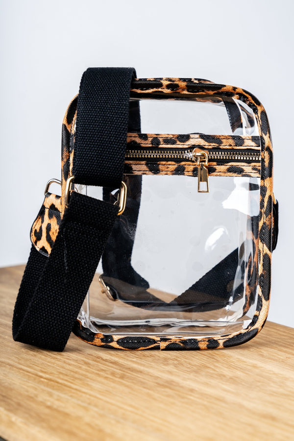 Clear crossbody stadium purse leopard