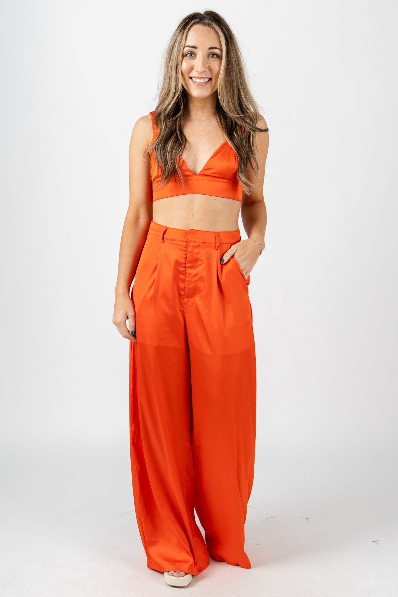 Satin cami tank top orange red - Trendy Top - Fashion Tank Tops at Lush Fashion Lounge Boutique in Oklahoma City