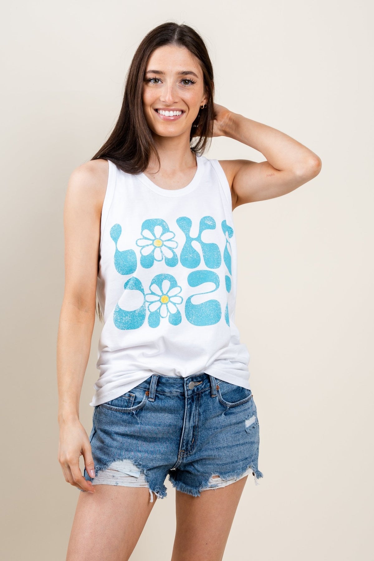 Lake daze comfort wash tank top white - DayDreamer Graphic Band Tees at Lush Fashion Lounge Trendy Boutique in Oklahoma City