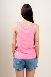 Wake and Lake unisex tank top pink - Fun Tank Top - Stylish and Vibrant Salt Life Graphic Tee Collection at Lush Fashion Lounge Boutique in OKC