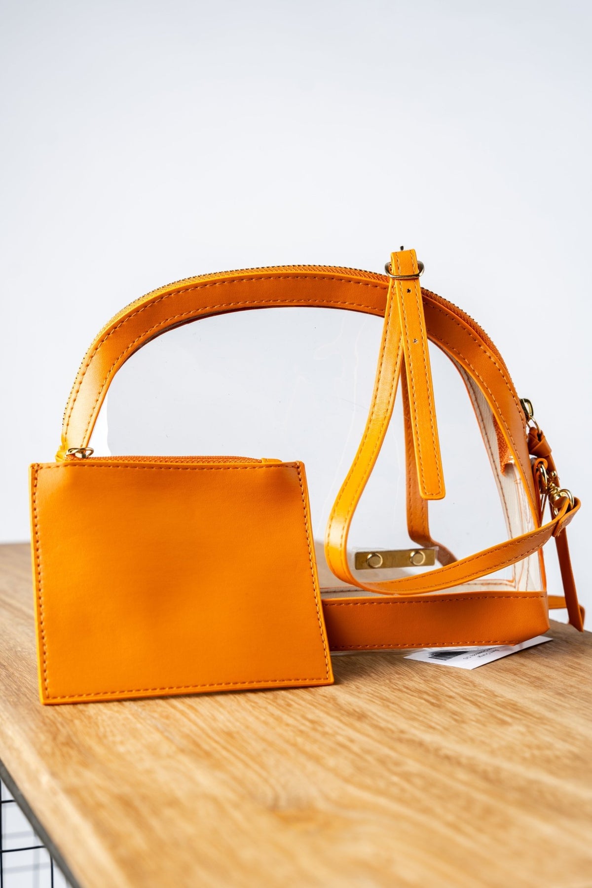 Clear half moon crossbody stadium purse orange - Trendy Bags at Lush Fashion Lounge Boutique in Oklahoma City