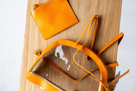 Clear half moon crossbody stadium purse orange - Trendy Bags at Lush Fashion Lounge Boutique in Oklahoma City