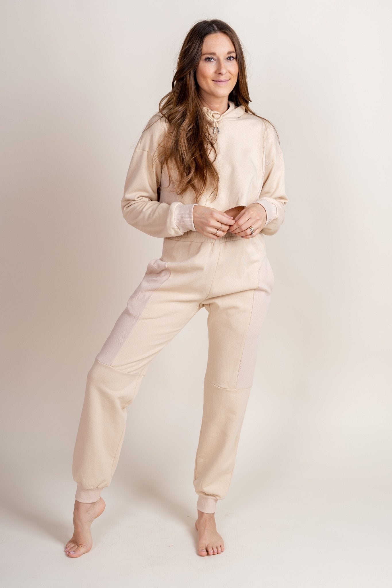 Rib contrast joggers natural - Adorable joggers - Stylish Comfortable Outfits at Lush Fashion Lounge Boutique in OKC