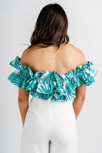 Ruffle print top summer green - Adorable Top - Stylish Vacation T-Shirts at Lush Fashion Lounge Boutique in Oklahoma City
