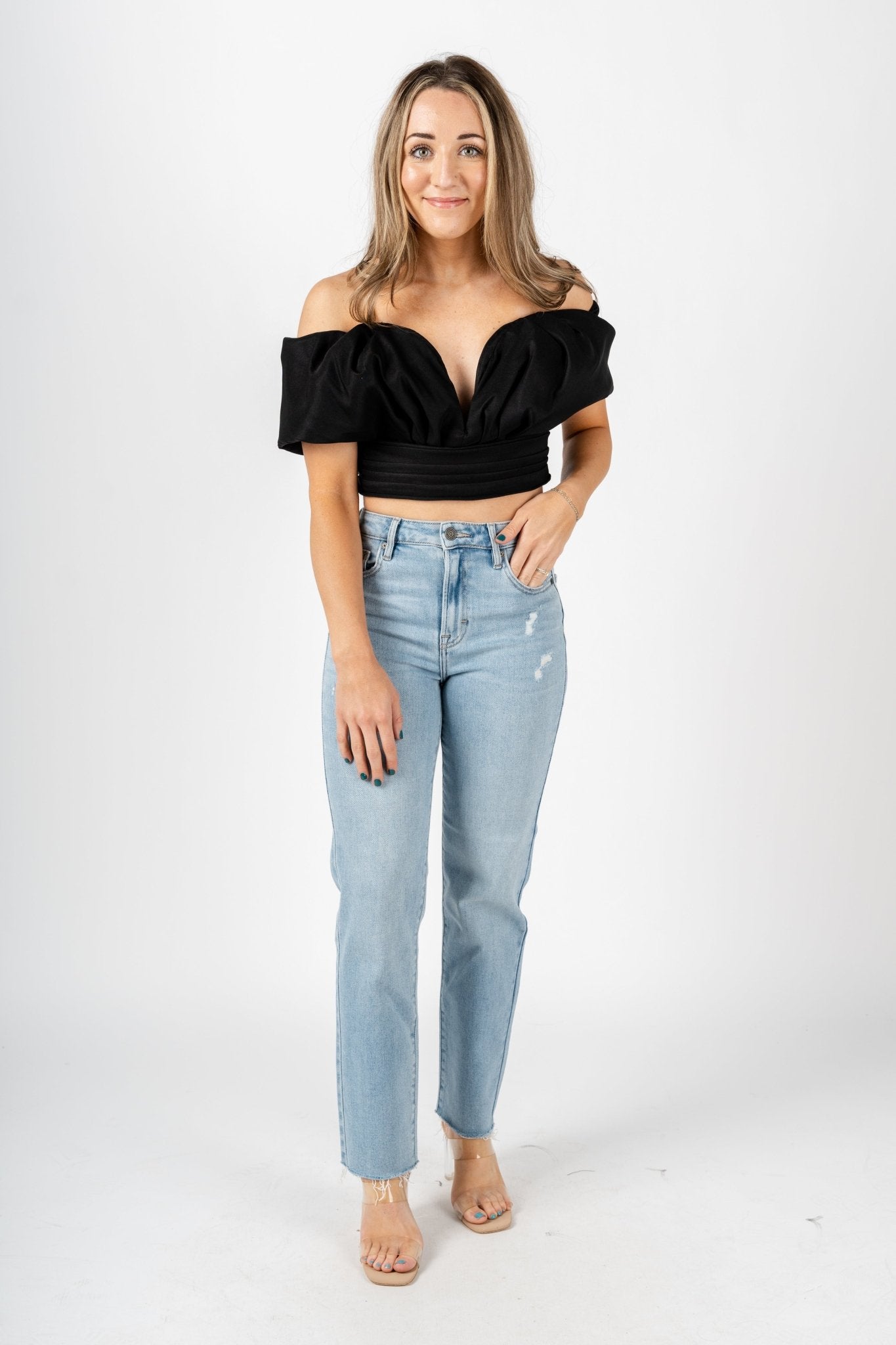 Hearet off shoulder top black