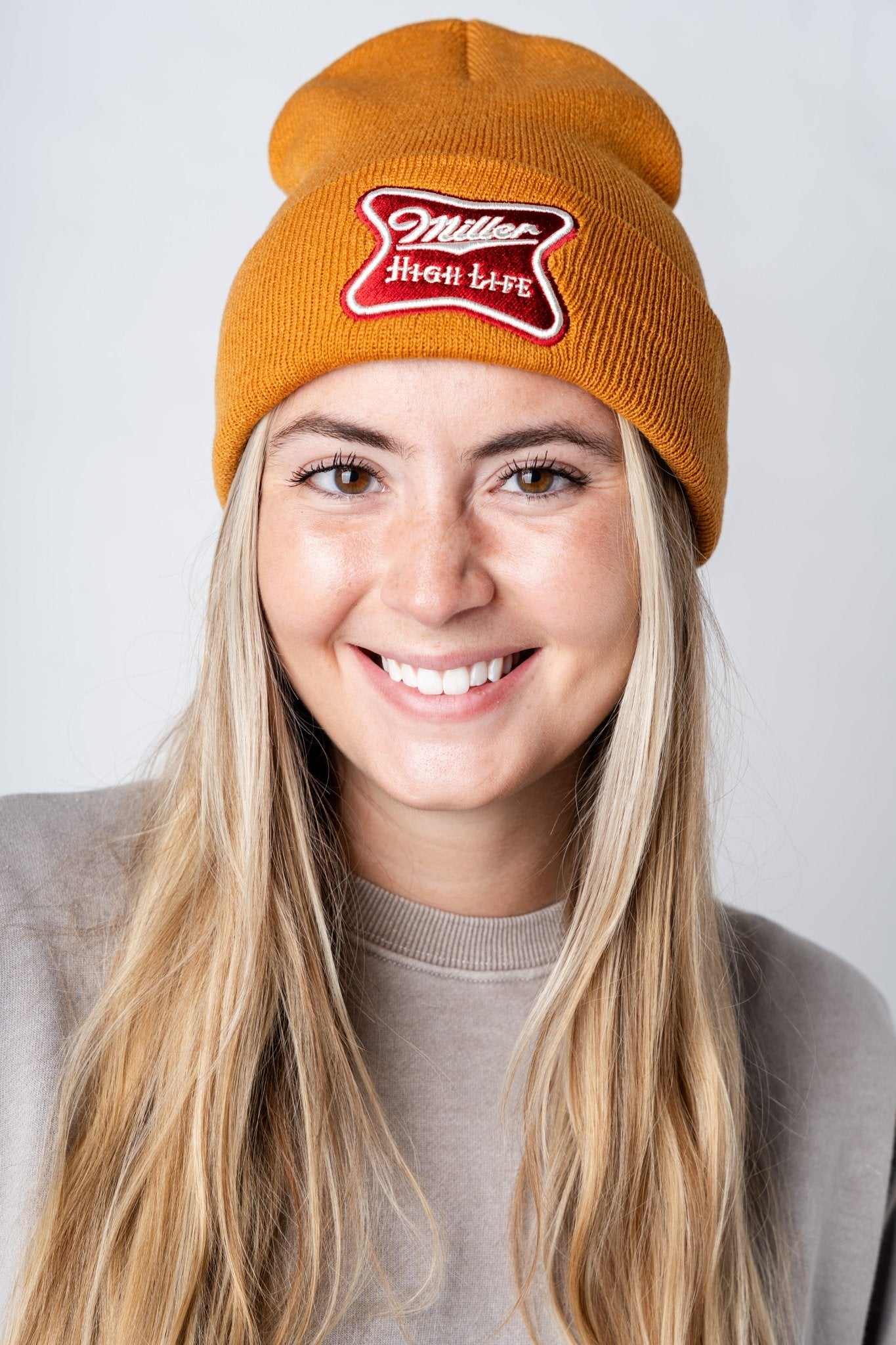 Miller high life cuffed knit beanie hazel - Trendy Gifts at Lush Fashion Lounge Boutique in Oklahoma City