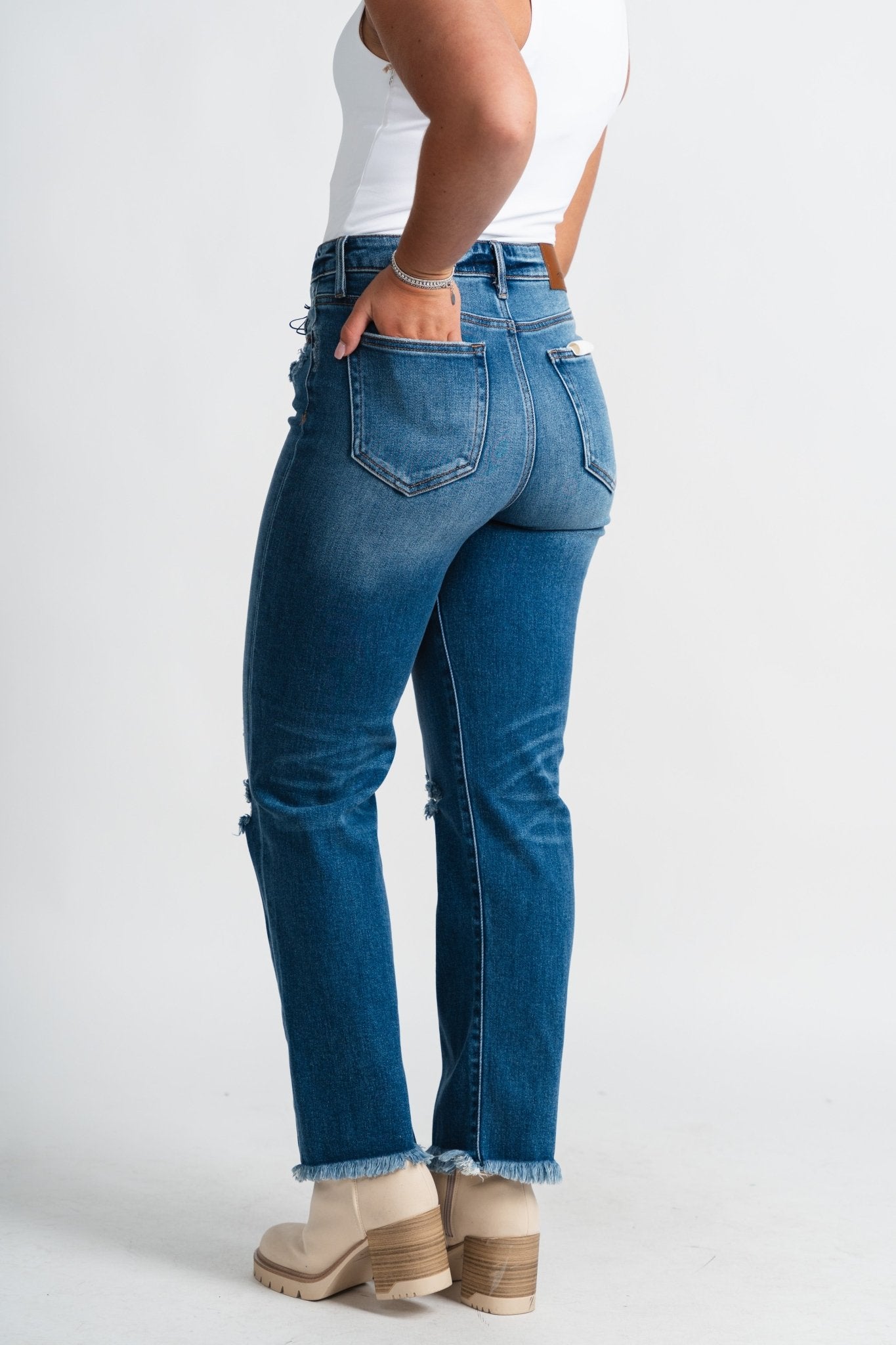 Hidden Tracey high rise straight jeans dark blue | Lush Fashion Lounge: boutique women's jeans, fashion jeans for women, affordable fashion jeans, cute boutique jeans