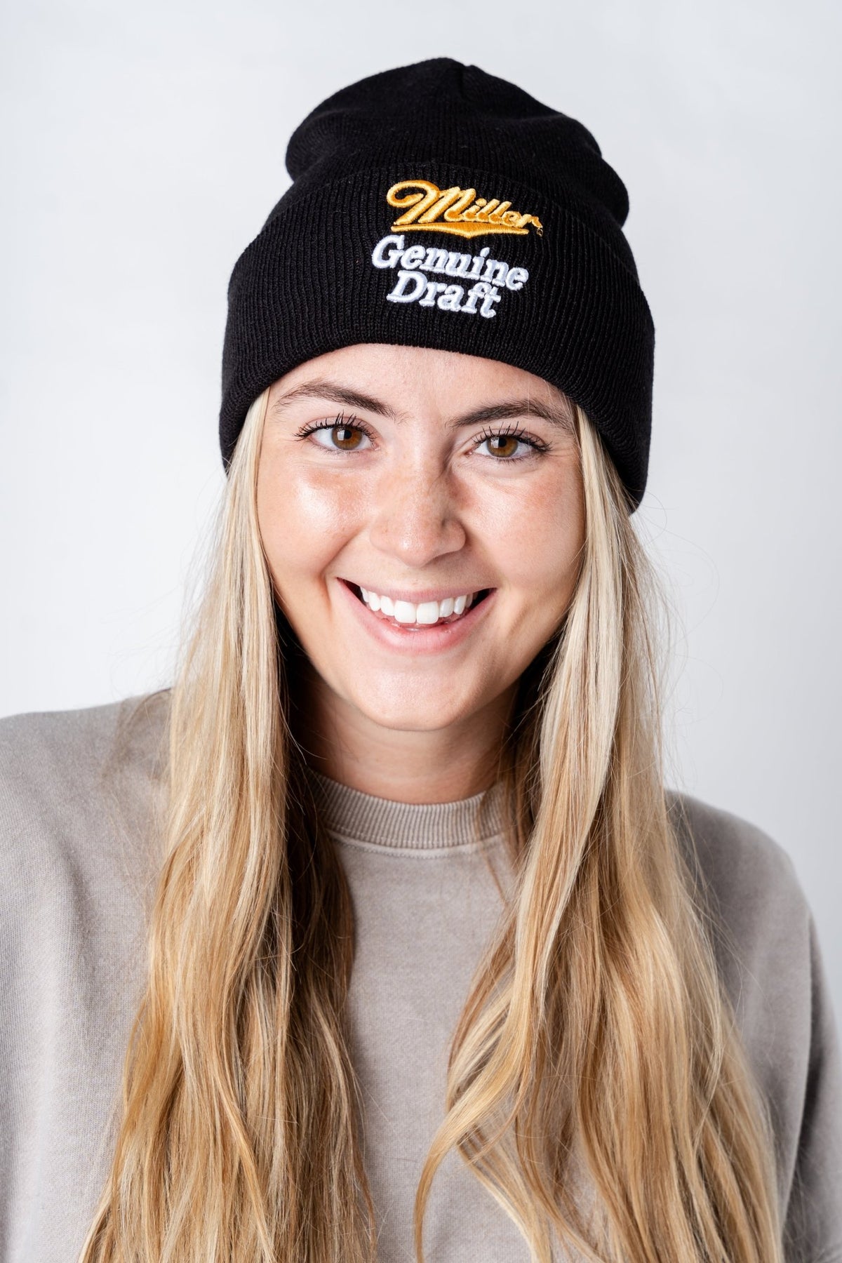 Miller genuine draft cuffed knit beanie black - Trendy Gifts at Lush Fashion Lounge Boutique in Oklahoma City