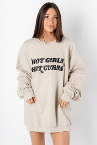 Hot girls hit curbs oversized thrifted sweatshirt sand - Cute T-shirts - Funny T-Shirts at Lush Fashion Lounge Boutique in Oklahoma City
