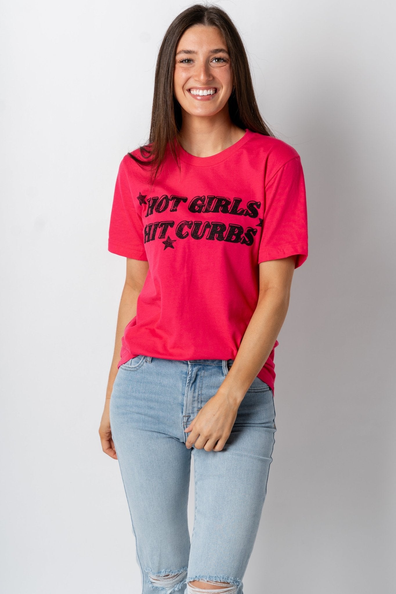 Hot girls hit curbs t-shirt hot pink - Cute t-shirt - Funny T-Shirts at Lush Fashion Lounge Boutique in Oklahoma City