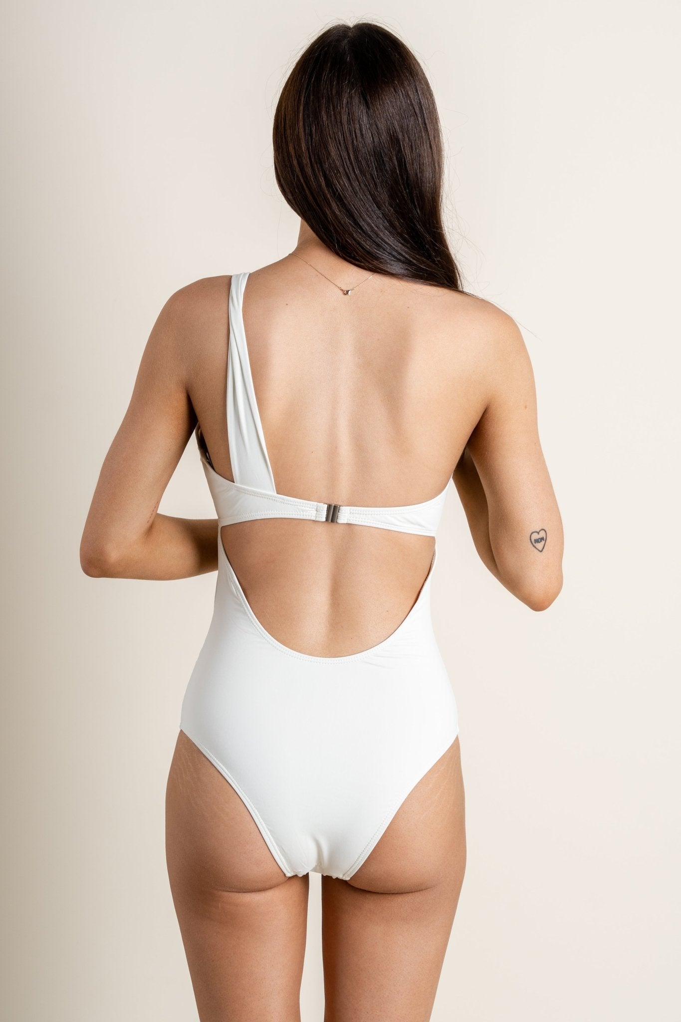 One shoulder one piece swimsuit white
