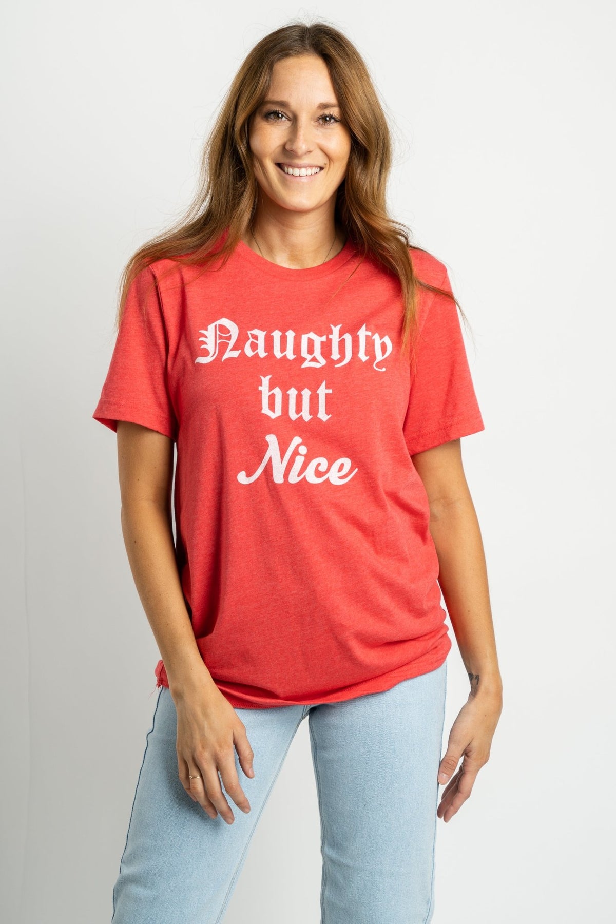 Naughty but Nice unisex short sleeve t-shirt red - Cute T-shirts - Trendy Graphic T-Shirts at Lush Fashion Lounge Boutique in Oklahoma City
