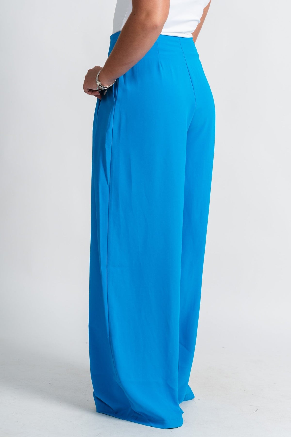 Pleated wide leg pants ocean blue - Trendy Pants - Cute Vacation Collection at Lush Fashion Lounge Boutique in Oklahoma City
