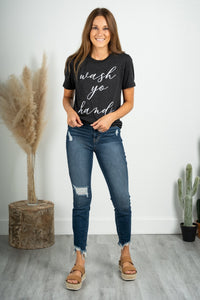 Wash yo hands unisex short sleeve t-shirt charcoal - Trendy T-shirts - Cute Graphic Tee Fashion at Lush Fashion Lounge Boutique in Oklahoma