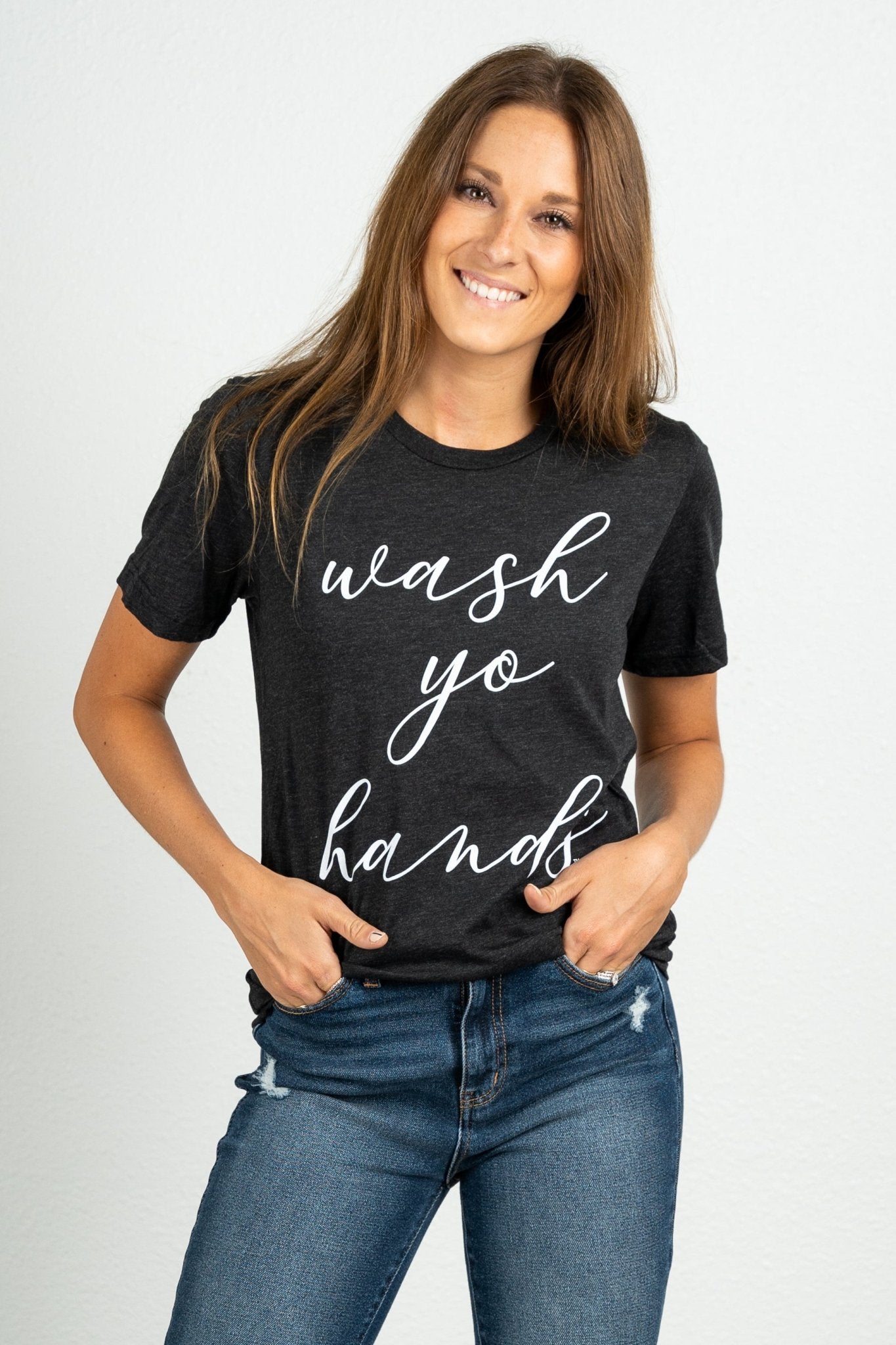 Wash yo hands unisex short sleeve t-shirt charcoal - Stylish T-shirts - Trendy Graphic T-Shirts and Tank Tops at Lush Fashion Lounge Boutique in Oklahoma City