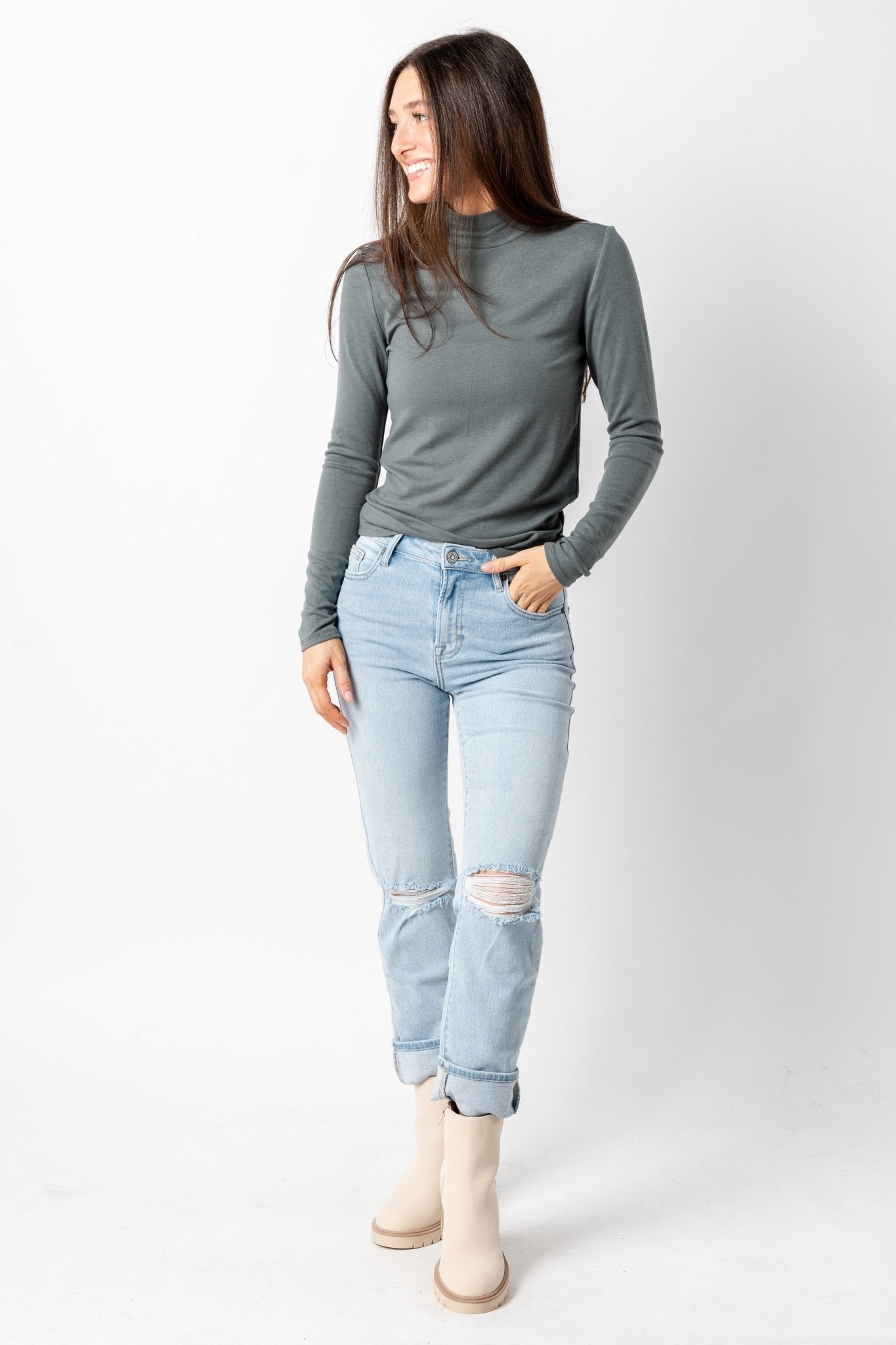 Turtleneck knit top spruce