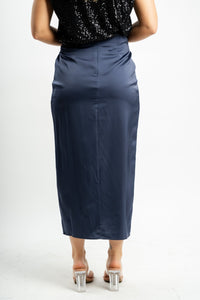 Twist waist midi skirt navy | Lush Fashion Lounge: boutique fashion skirts, affordable boutique skirts, cute affordable skirts