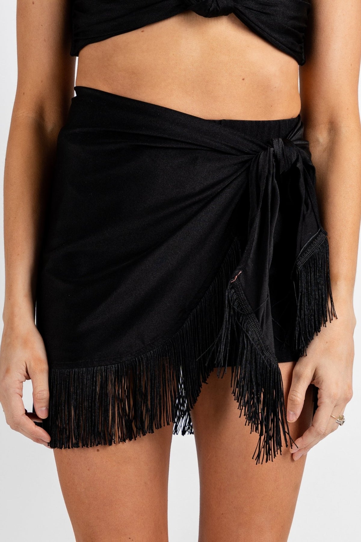 Knotted fringe wrap shorts black pearl - Cute shorts - Trendy Shorts at Lush Fashion Lounge Boutique in Oklahoma City