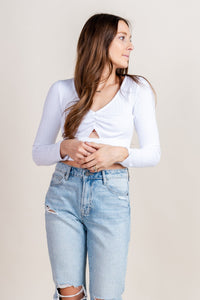 Z Supply Bella ribbed long sleeve top white - Z Supply Top - Z Supply Apparel at Lush Fashion Lounge Trendy Boutique Oklahoma City