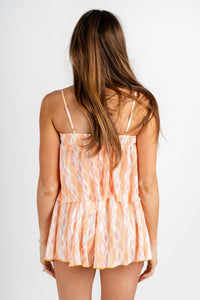 Pleated ruffle top orange multi - Adorable tops - Stylish Vacation T-Shirts at Lush Fashion Lounge Boutique in Oklahoma City