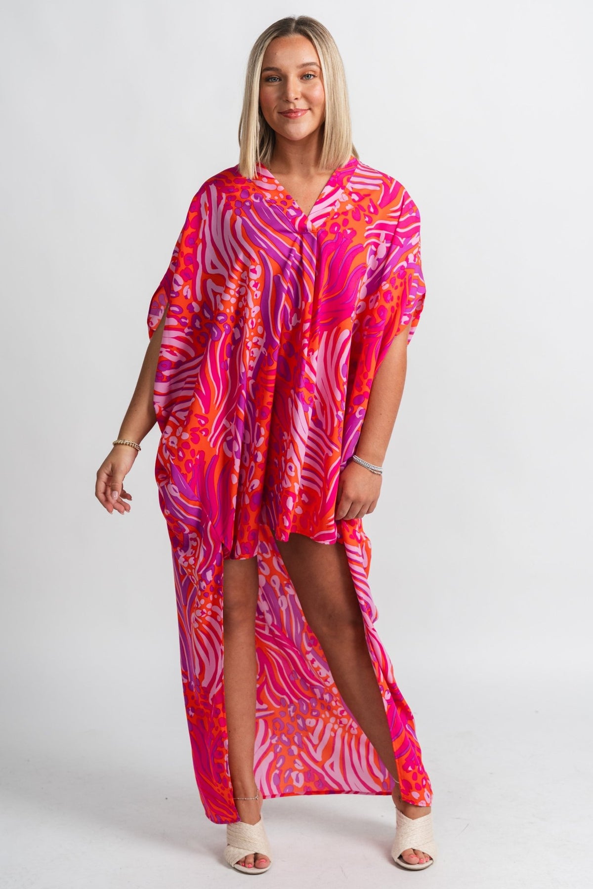 Printed high-low dress purple/orange - Trendy dress - Cute Vacation Collection at Lush Fashion Lounge Boutique in Oklahoma City